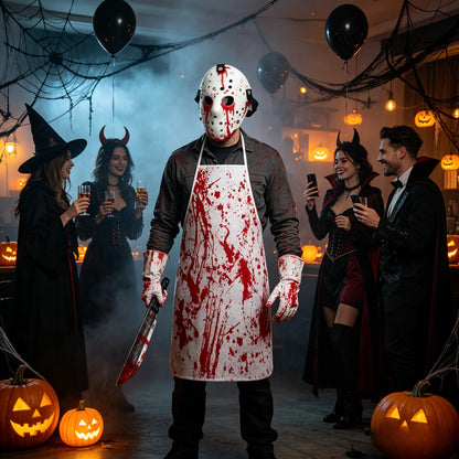 Five piece bloody horror costume set laid out