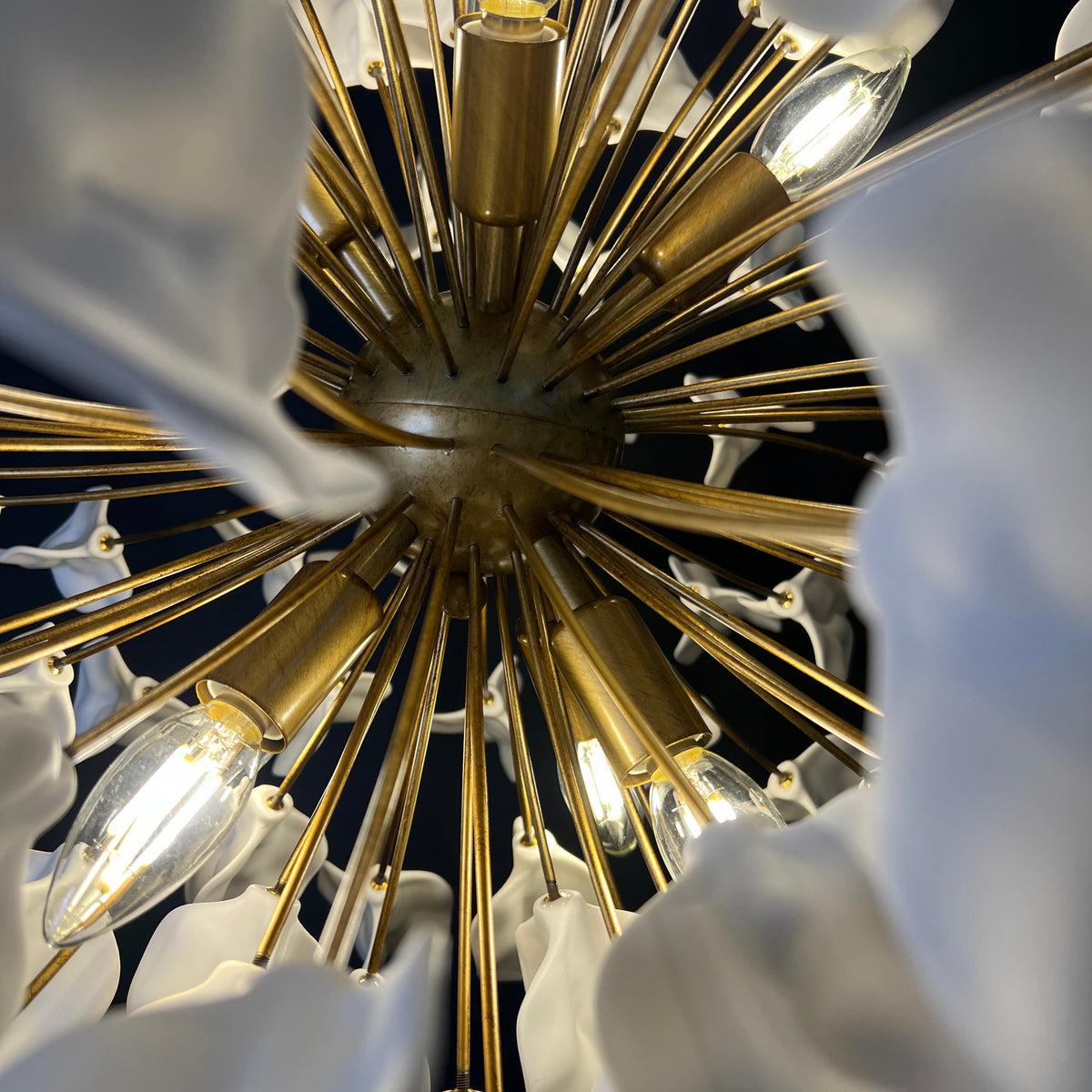 Fiora Floral Chandelier, Ceramic Flower Petals, Iron Frame, Dimmable, Handcrafted in Italy