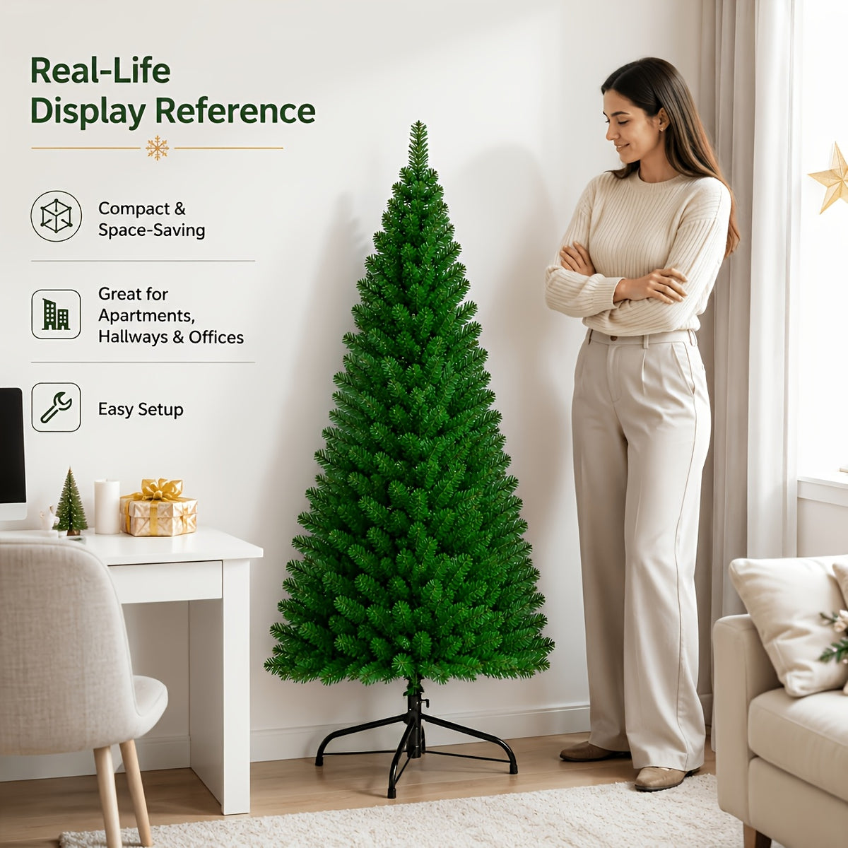 Contemporary artificial Christmas tree ready to decorate