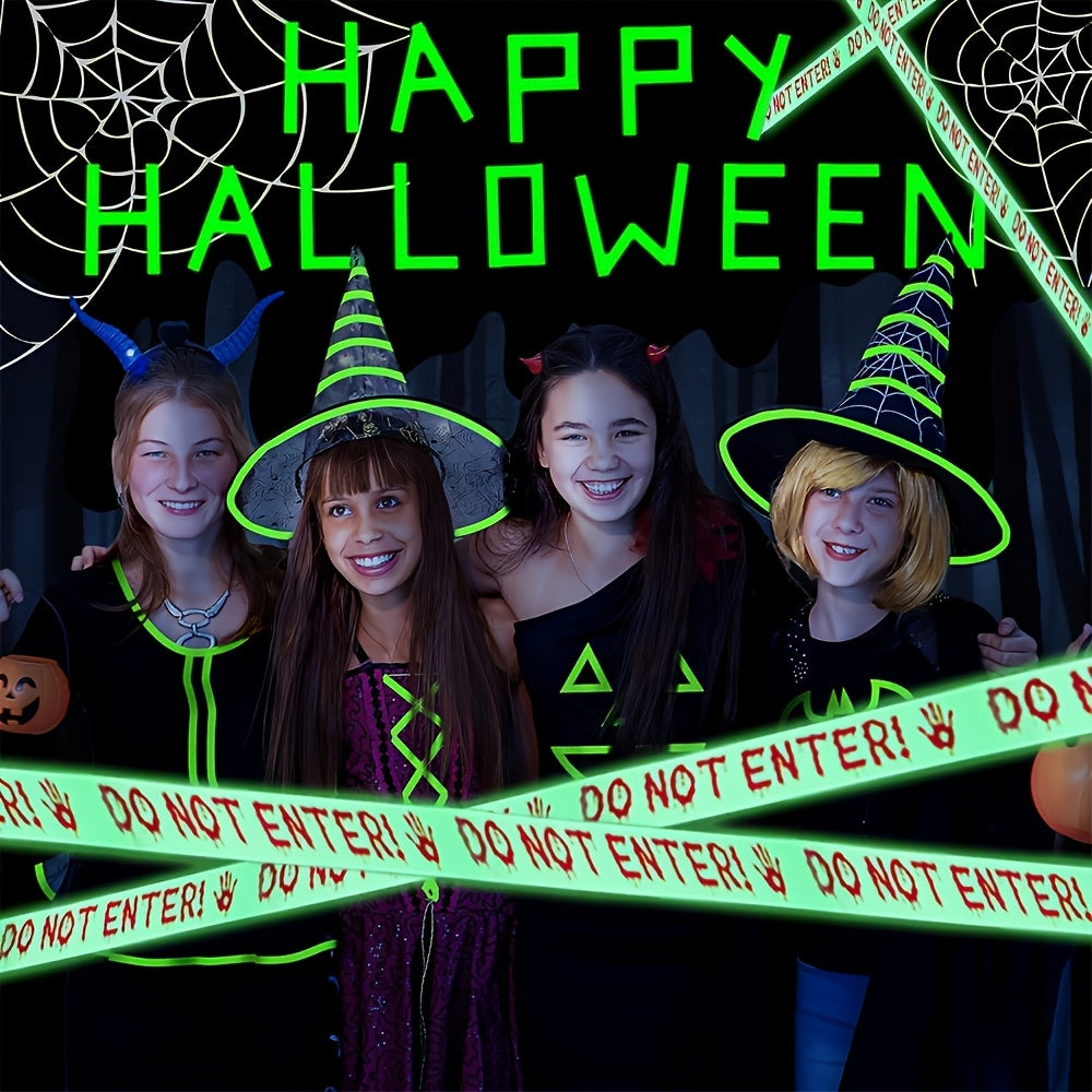 Glow-in-the-Dark Halloween Caution Tape - Outdoor Yard & Party Decor