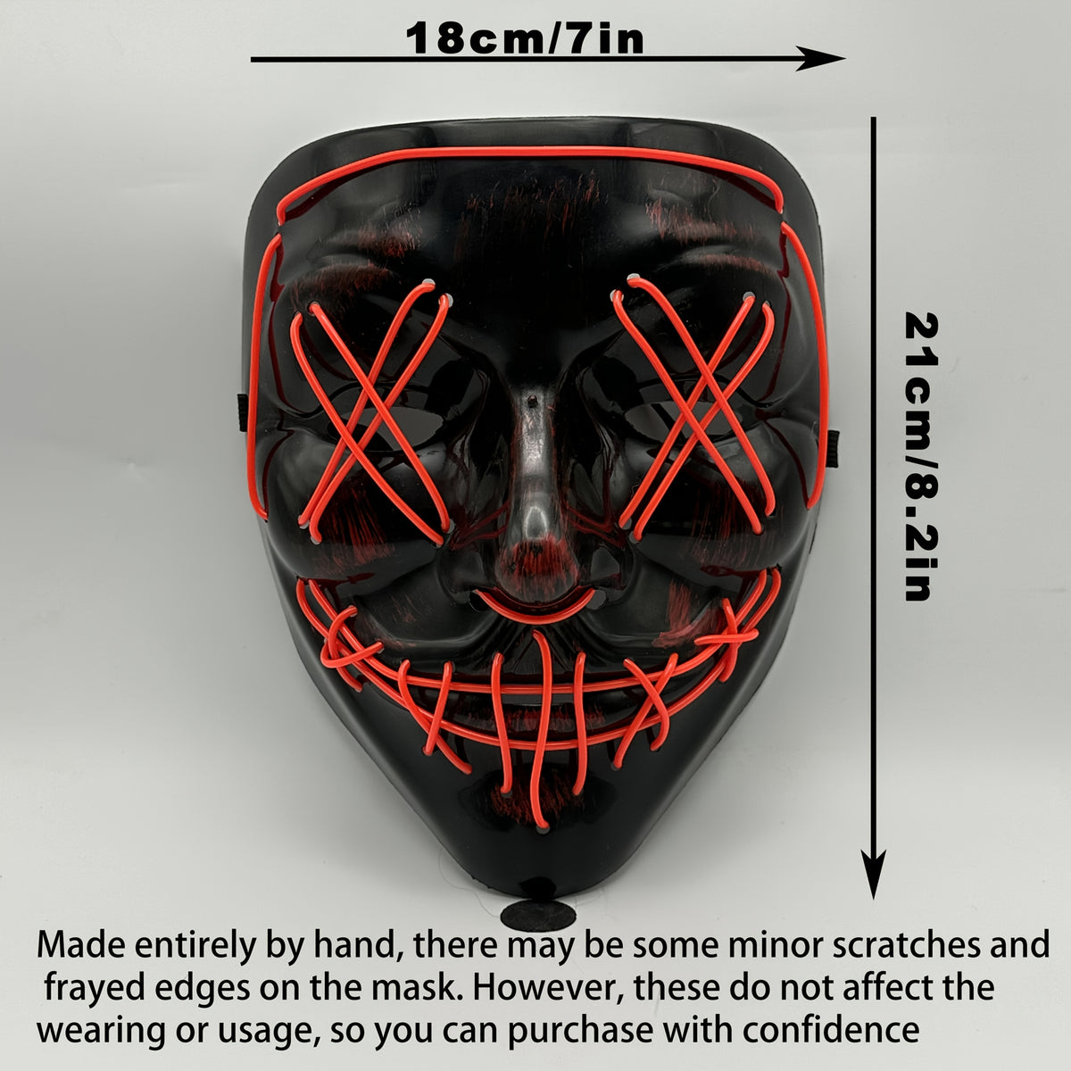 Battery powered costume mask with illuminated face panel