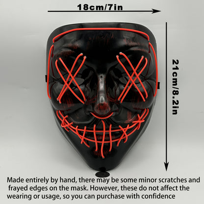 Battery powered costume mask with illuminated face panel