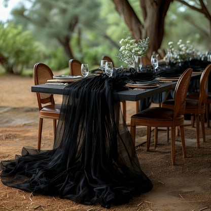 Large Black Tulle Fabric Decor, Table Runner & Door Curtain, 5.3 x 33.8 FT