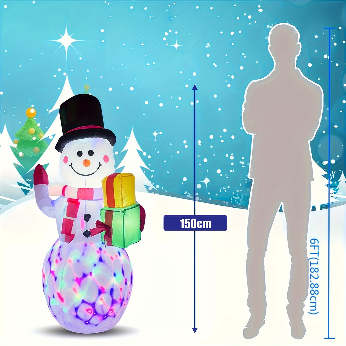 Inflatable Snowman, 5 ft Giant Rotating LED Christmas Yard Decoration, Outdoor Home & Garden