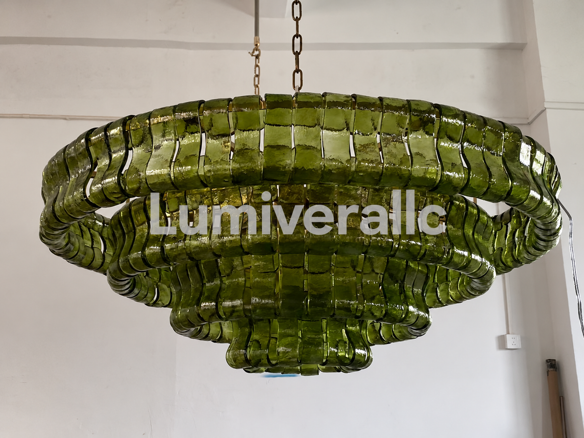 Lido Chandeliers, Round Glass Chandelier for Dining Room, Brass or Matte Black, 24-60 Inch