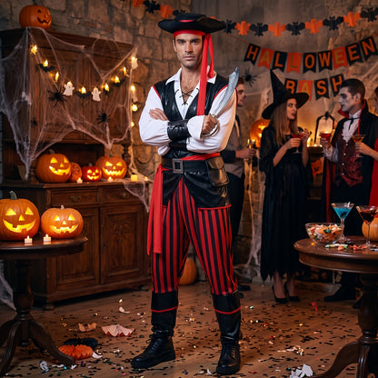 Halloween Men's Pirate Costume, Adult Sea Captain Accessory Set, M to XXL