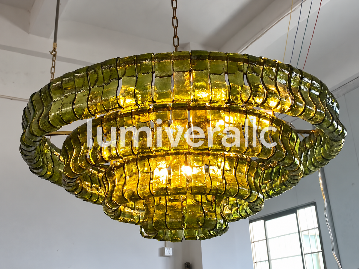 Lido Chandeliers, Round Glass Chandelier for Dining Room, Brass or Matte Black, 24-60 Inch