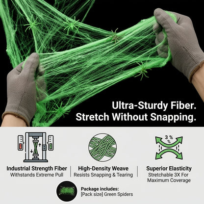 Glow-in-the-Dark Spider Webs, 4-Pack, Stretchable Green Halloween Cobwebs