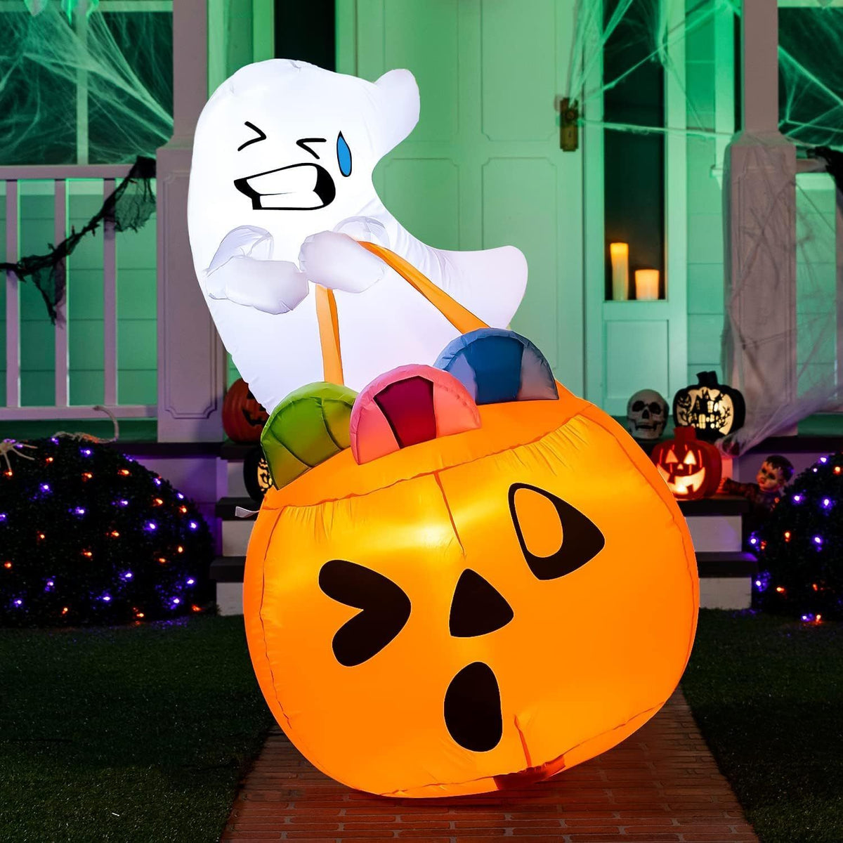 Candy bag detail on the pumpkin inflatable