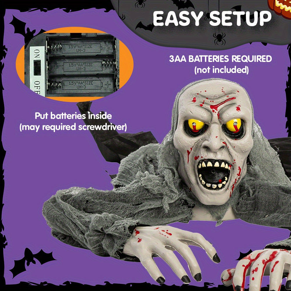 Zombie groundbreaker prop illuminated with LED light at night
