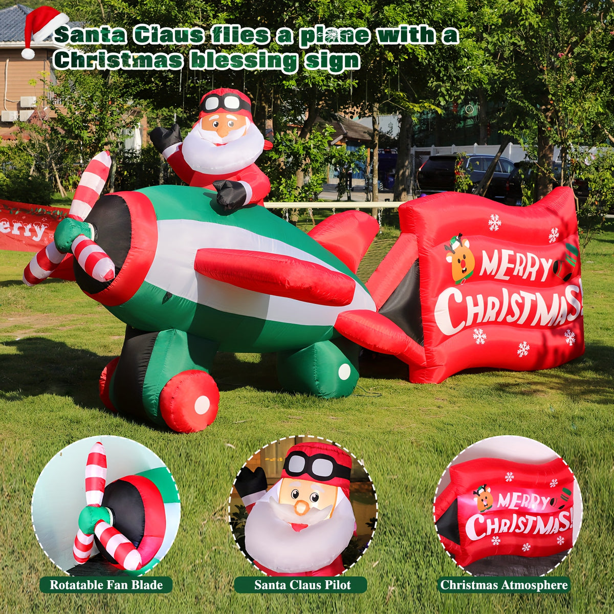 Santa helicopter inflatable with built-in LED lights