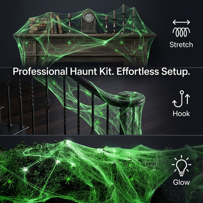 Glow-in-the-Dark Spider Webs, 4-Pack, Stretchable Green Halloween Cobwebs
