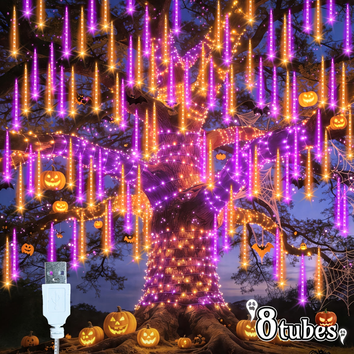 Icicle string lights in solid orange color option