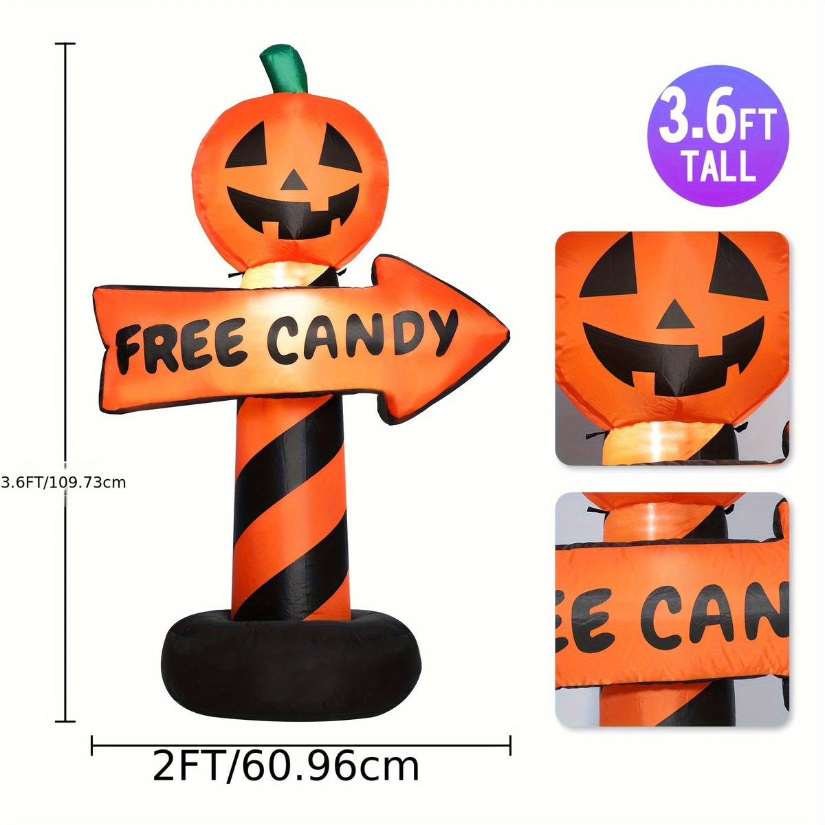 Deflated inflatable pumpkin road sign folded for storage