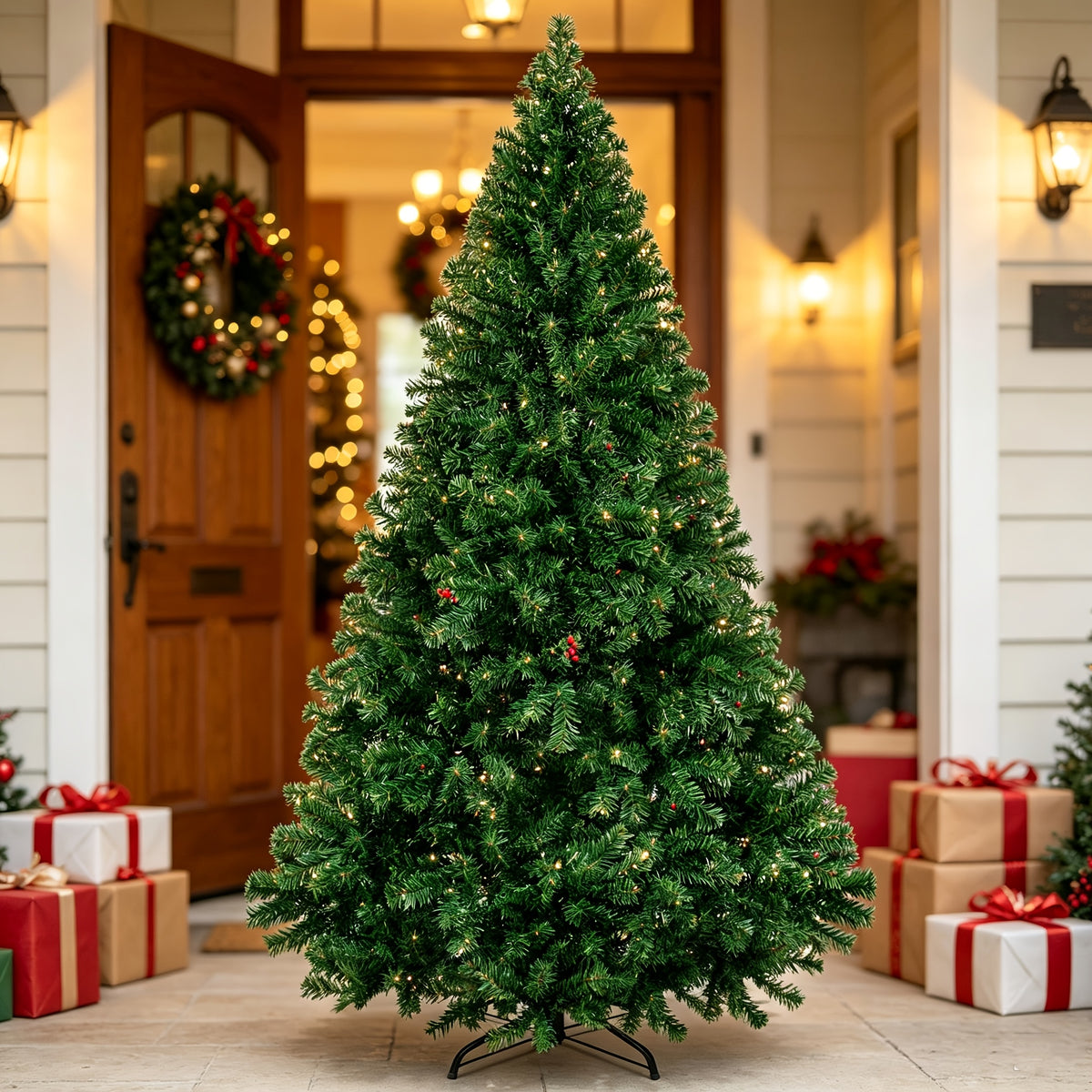 Artificial Christmas tree shown at full height with branches shaped out