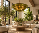 Lido Chandeliers, Round Glass Chandelier for Dining Room, Brass or Matte Black, 24-60 Inch