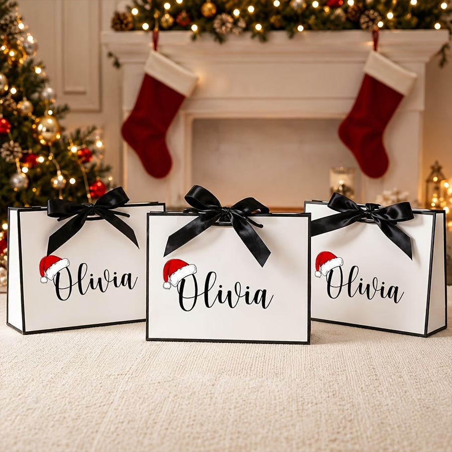 Christmas paper bag with a printed name for a family gift