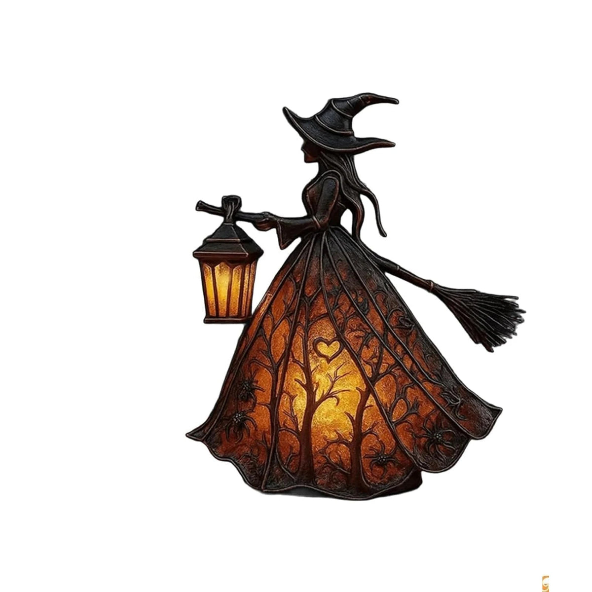 Close-up of the glowing gown detail on the witch table lamp