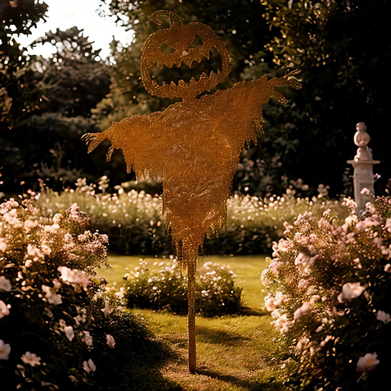Metal pumpkin scarecrow Halloween decoration, 8.5 by 13.6 inches