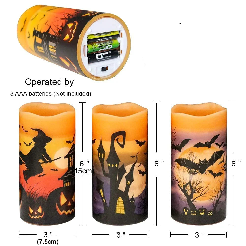 Close-up of flickering LED flame on Halloween flameless candle
