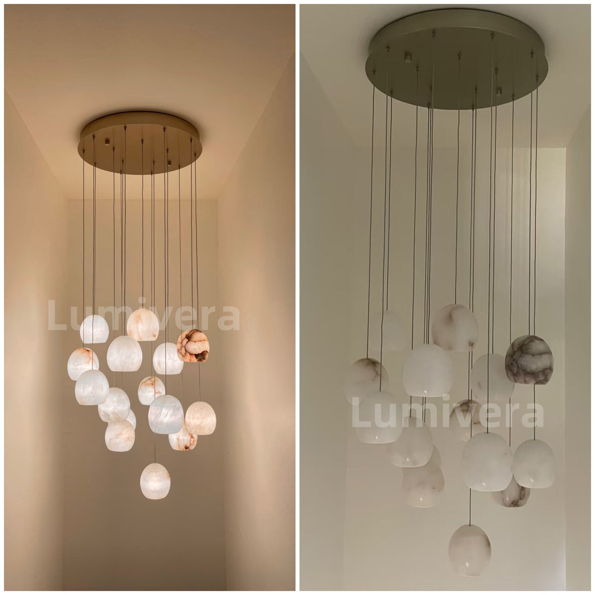 Tavira Chandeliers for Dining Room, Round Alabaster Chandelier, Adjustable Airplane Cable