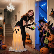 Close-up of the glowing ghost fabric on the candy bowl stand