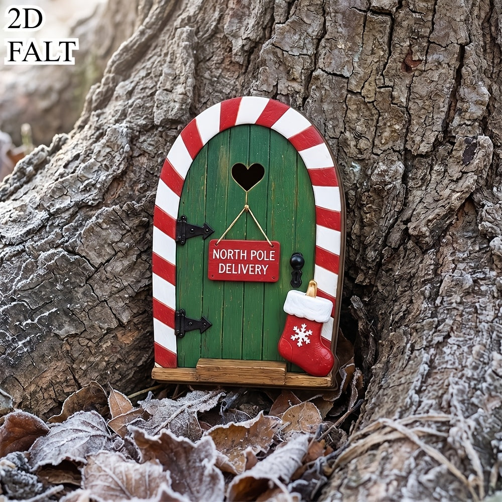 Wooden fairy door stuck to a skirting board with no drilling