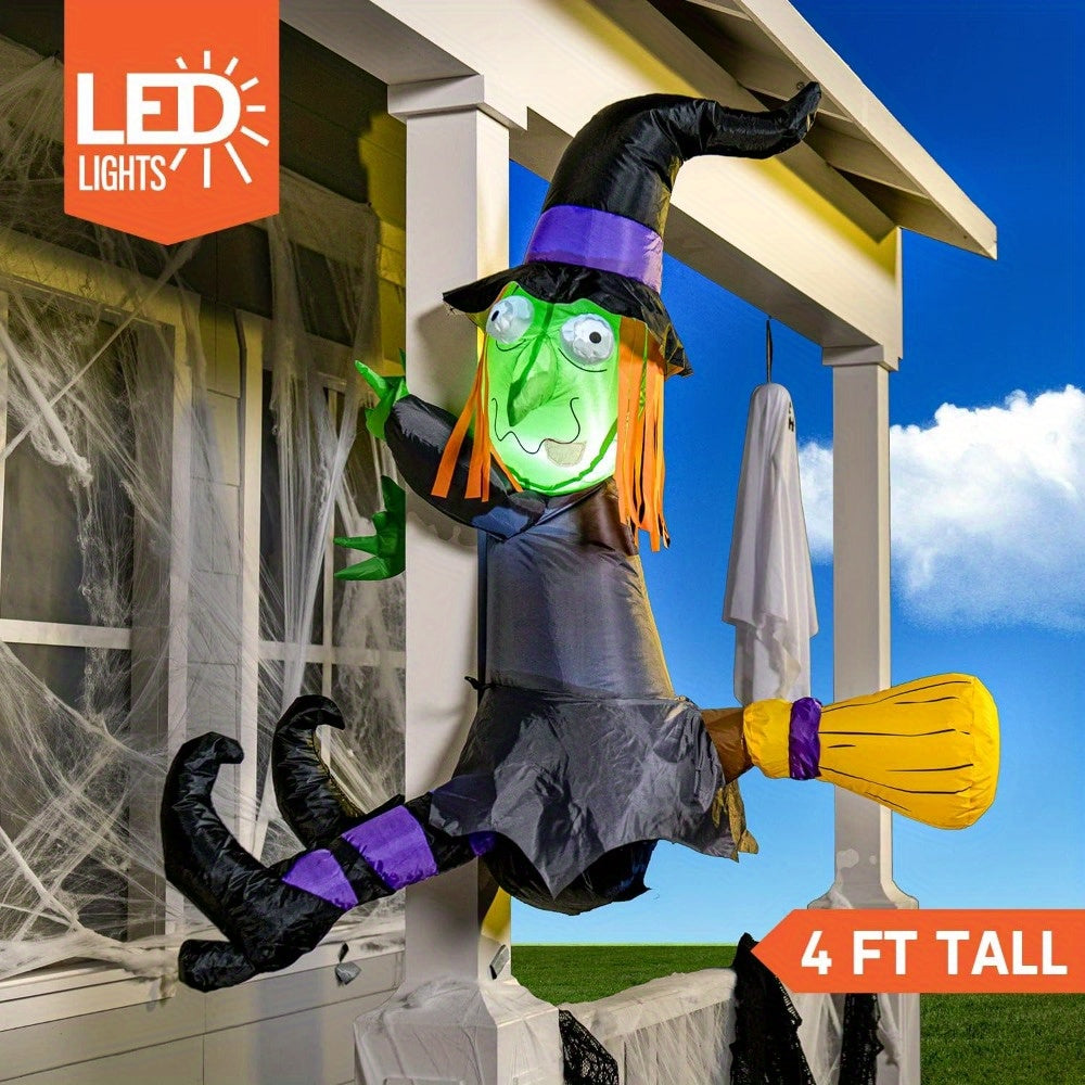 Inflatable witch Halloween yard decoration shown at full inflated height