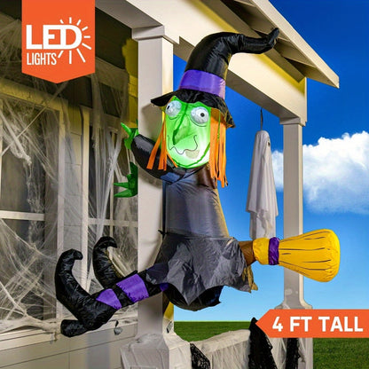 Inflatable witch Halloween yard decoration shown at full inflated height