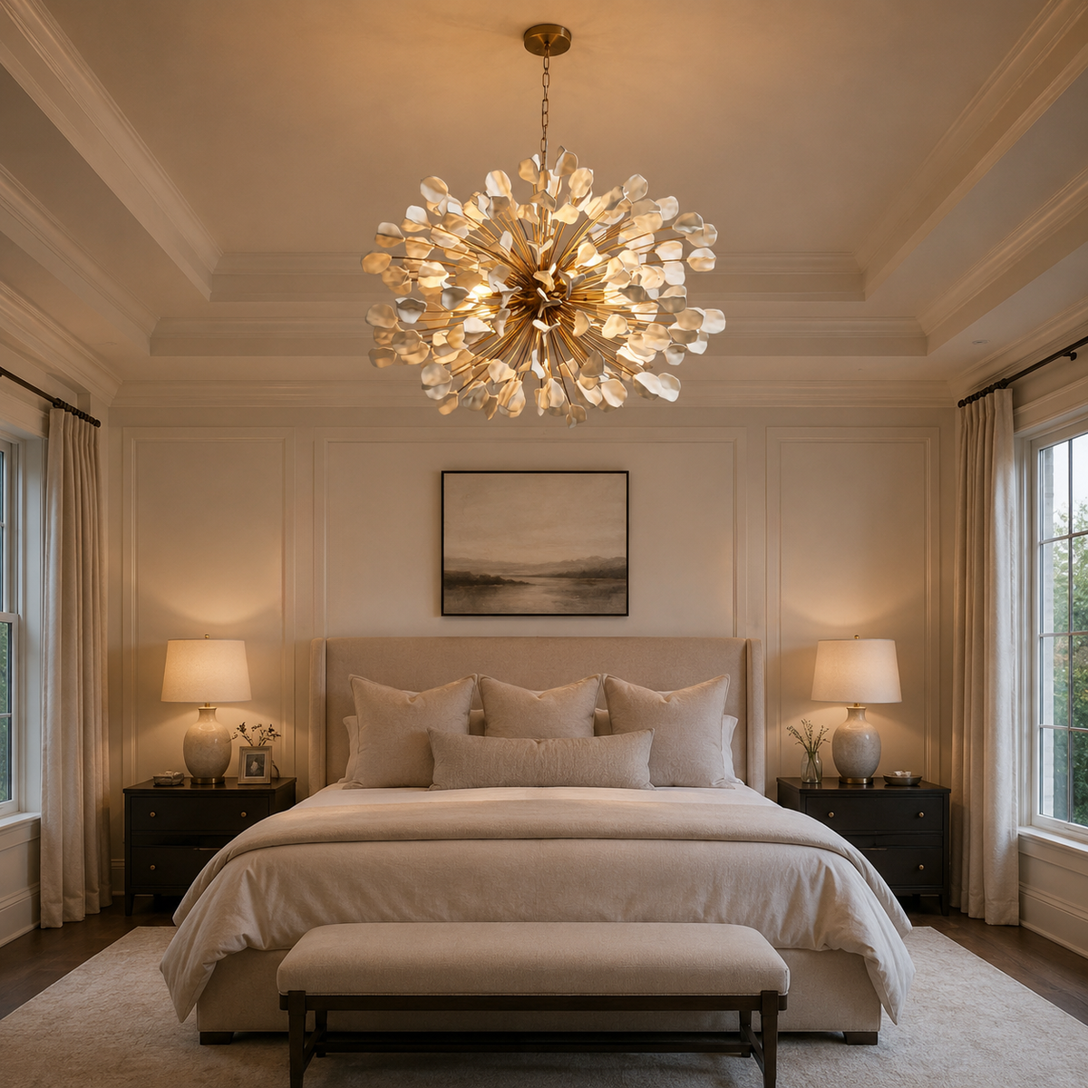 Fiora Floral Chandelier, Ceramic Flower Petals, Iron Frame, Dimmable, Handcrafted in Italy