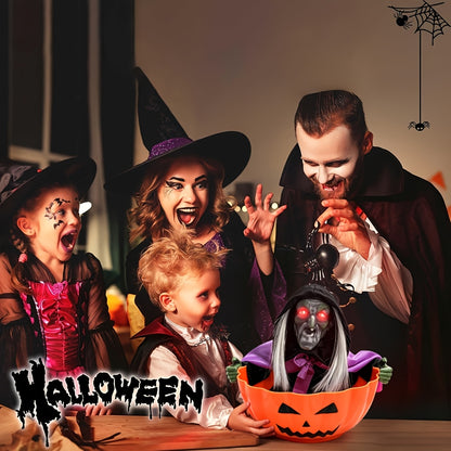 Light-up Halloween figure table lamp with sound effects, available as a skeleton or a witch