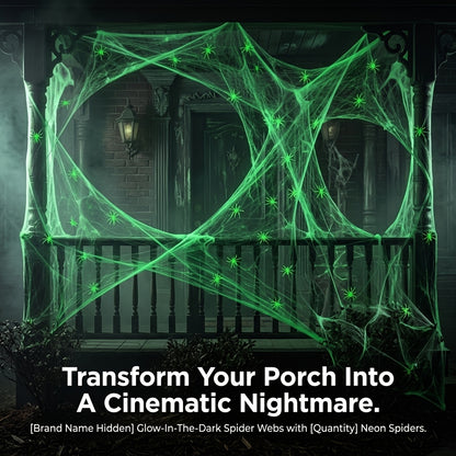 Glow-in-the-Dark Spider Webs, 4-Pack, Stretchable Green Halloween Cobwebs