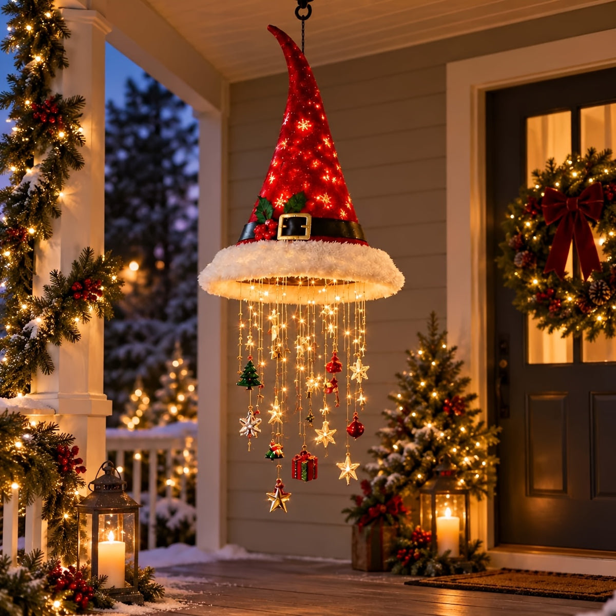 Christmas Decorations, Set of 3 LED Santa Hat Lights with Hooks, Indoor Window & Porch Decor