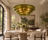 Lido Chandeliers, Round Glass Chandelier for Dining Room, Brass or Matte Black, 24-60 Inch