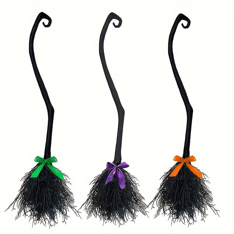 Halloween Witch Broom with Ribbon - Costume Prop & Front Door Decor