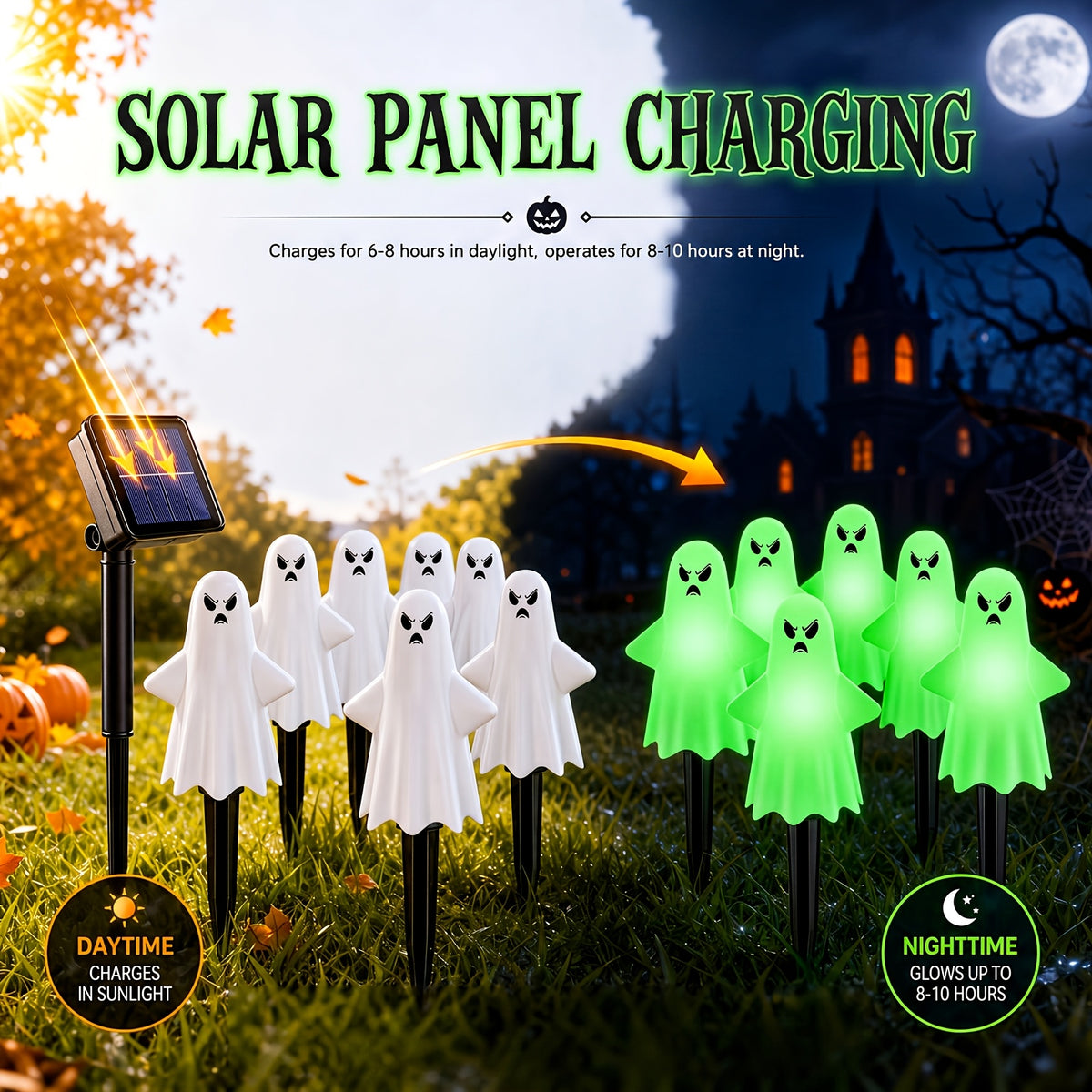 Push-button control on solar ground stake light