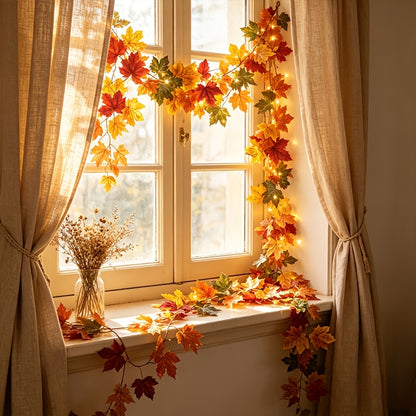 Ember Fall Maple Leaf LED Garland, Battery-Powered Autumn Vine Lights