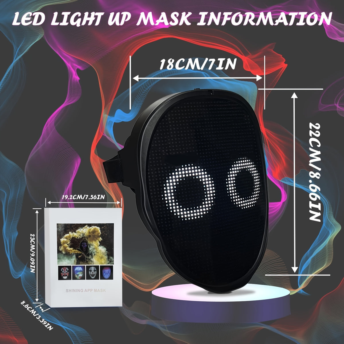 App controlled LED party mask in black plastic