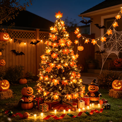 Halloween Maple Leaf LED Light String - Fall Outdoor Garden Lighting