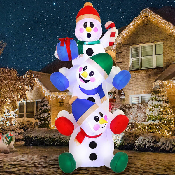 Christmas Inflatable Snowman, 6 ft Stacked with Built-in LEDs