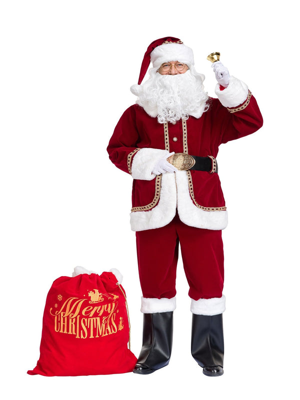 Santa Suit for Men, Deluxe 11 Piece Santa Costume, Burgundy Polyester, S to 3XL
