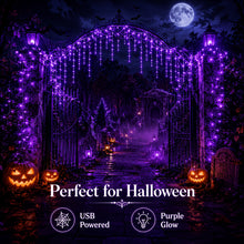 Purple USB icicle string lights, full strand