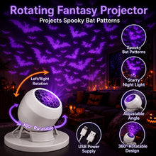 Halloween Bat Projector Lamp with Base, USB-Powered, 360° Adjustable