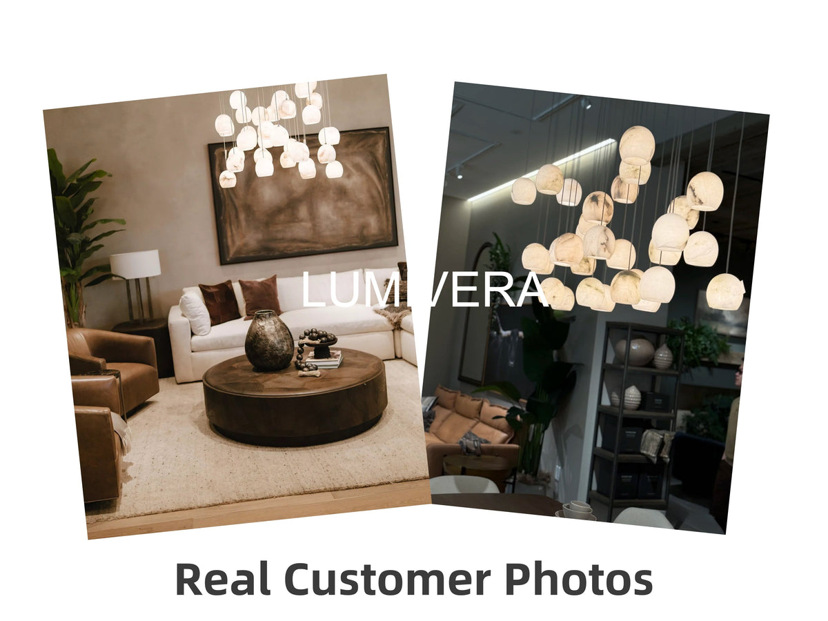 Tavira Chandeliers for Dining Room, Round Alabaster Chandelier, Adjustable Airplane Cable
