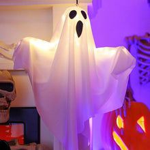 Close-up of the LED lights inside the hanging ghost decoration