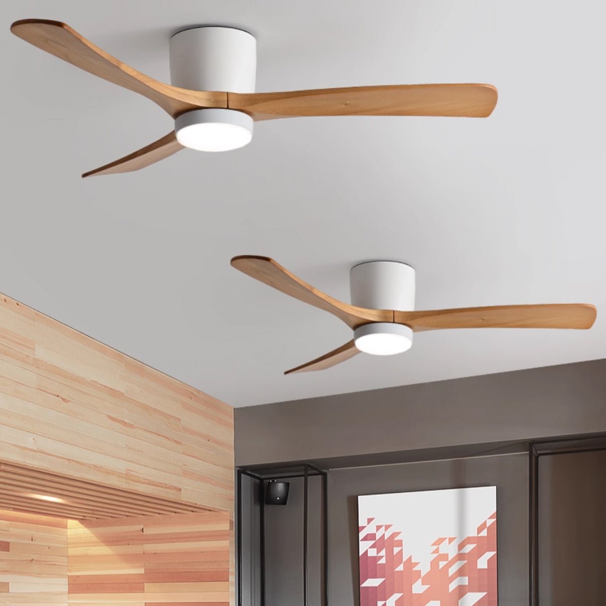 Ceiling Fans with Light, Nordic Walnut Wood Ceiling Fan 36 to 52 Inch, Black or White Frame