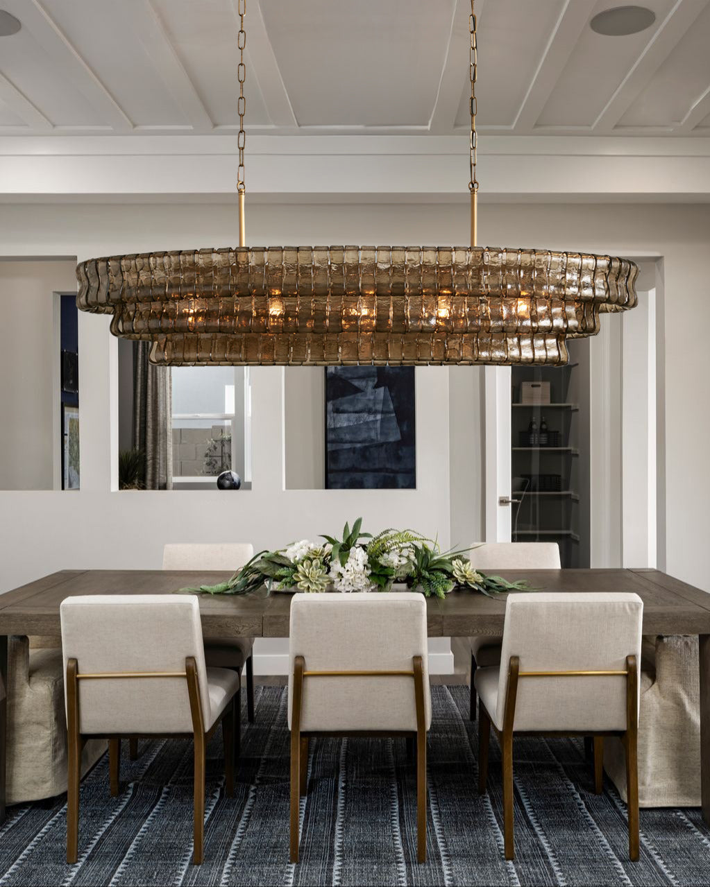 Vidra Oval Chandelier for Dining Room, Curved Glass & Steel, 54 or 65 Inch, Hardwired