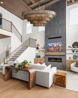 Skolva Modern Chandelier for Dining Room, Round Curved Glass, Brass or Matte Black Finish