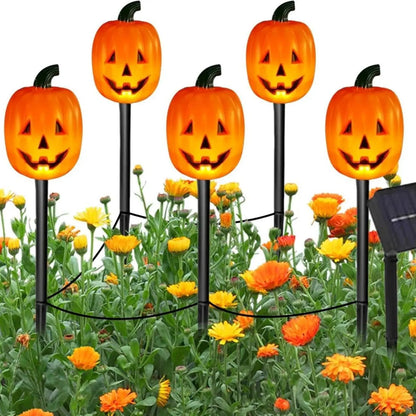 5-piece solar pumpkin and ghost light set during daytime