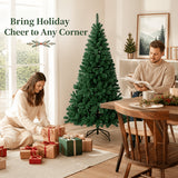 Upper branches of the green artificial Christmas tree